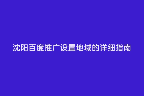 沈阳百度推广设置地域的详细指南