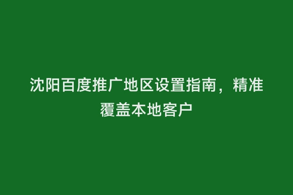 沈阳百度推广地区设置指南，精准覆盖本地客户