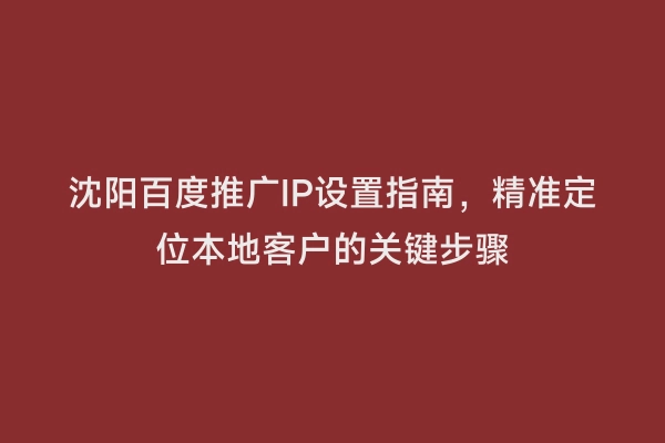 沈阳百度推广IP设置指南，精准定位本地客户的关键步骤