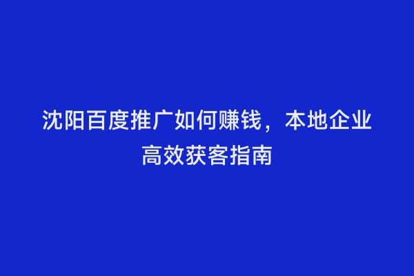 沈阳百度推广如何赚钱，本地企业高效获客指南