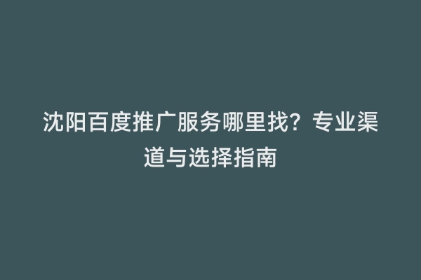 沈阳百度推广服务哪里找？专业渠道与选择指南