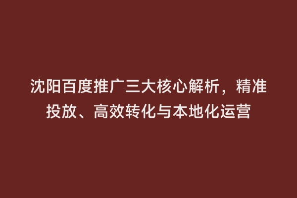 沈阳百度推广三大核心解析，精准投放、高效转化与本地化运营