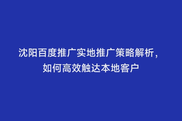 沈阳百度推广实地推广策略解析，如何高效触达本地客户
