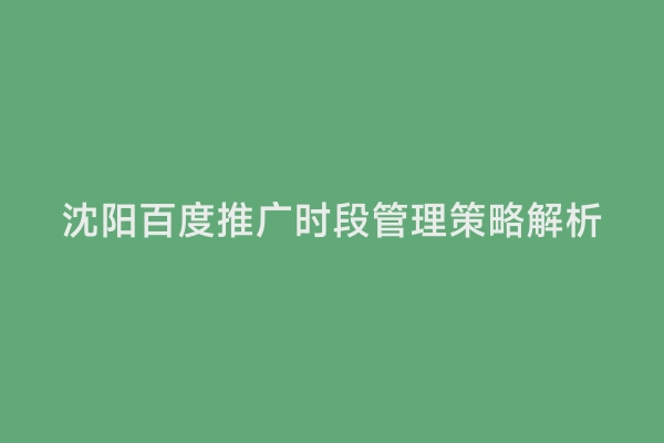沈阳百度推广时段管理策略解析