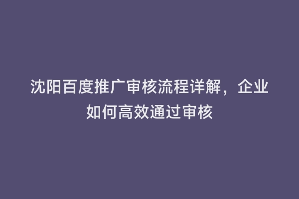 沈阳百度推广审核流程详解，企业如何高效通过审核