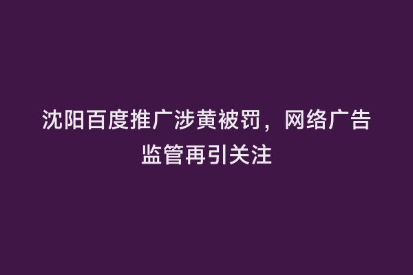 沈阳百度推广涉黄被罚，网络广告监管再引关注