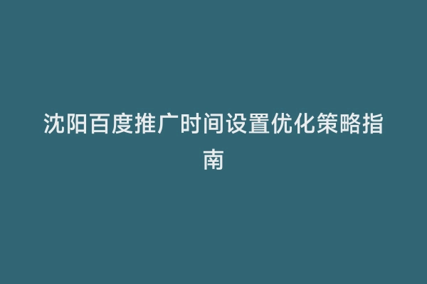 沈阳百度推广时间设置优化策略指南