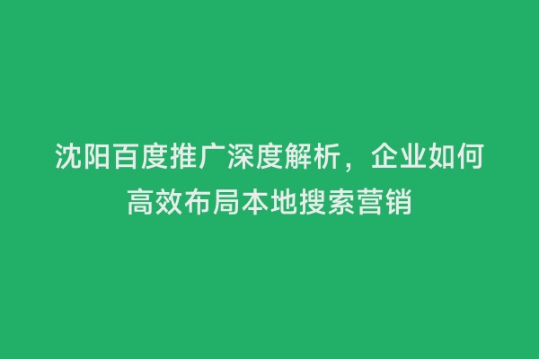 沈阳百度推广深度解析，企业如何高效布局本地搜索营销