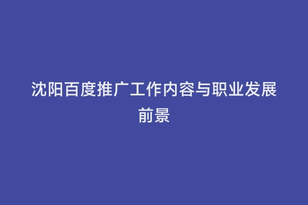 沈阳百度推广工作内容与职业发展前景