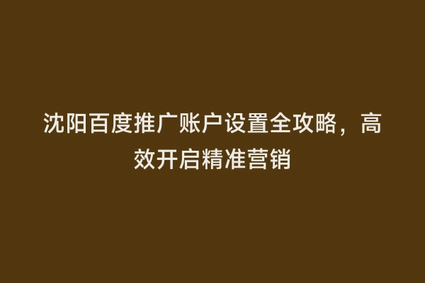 沈阳百度推广账户设置全攻略，高效开启精准营销