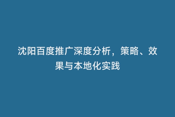 沈阳百度推广深度分析，策略、效果与本地化实践