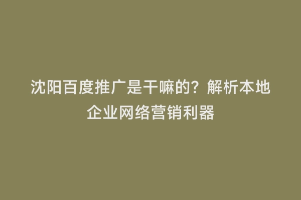沈阳百度推广是干嘛的？解析本地企业网络营销利器