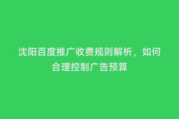 沈阳百度推广收费规则解析，如何合理控制广告预算