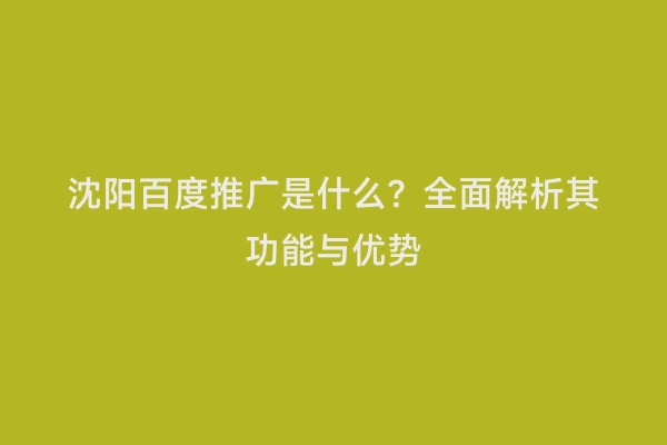 沈阳百度推广是什么？全面解析其功能与优势