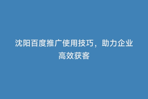 沈阳百度推广使用技巧，助力企业高效获客