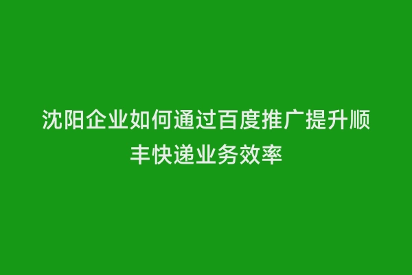 沈阳企业如何通过百度推广提升顺丰快递业务效率