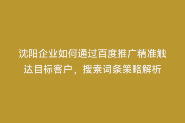 沈阳企业如何通过百度推广精准触达目标客户，搜索词条策略解析
