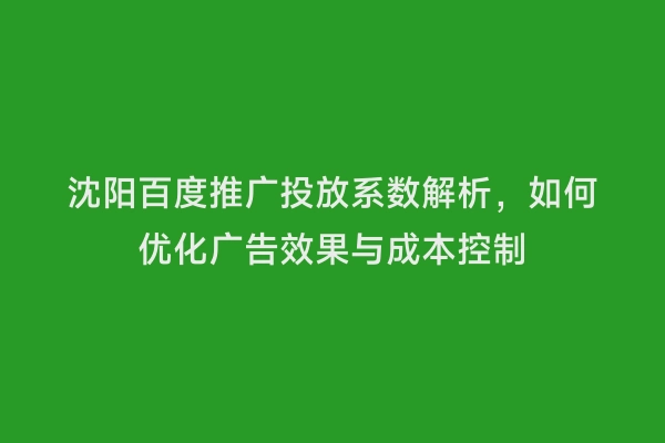 沈阳百度推广投放系数解析，如何优化广告效果与成本控制
