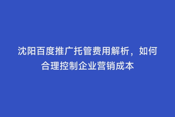 沈阳百度推广托管费用解析，如何合理控制企业营销成本