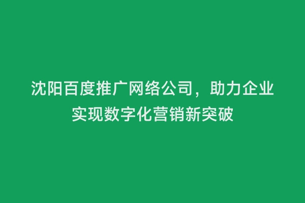 沈阳百度推广网络公司，助力企业实现数字化营销新突破