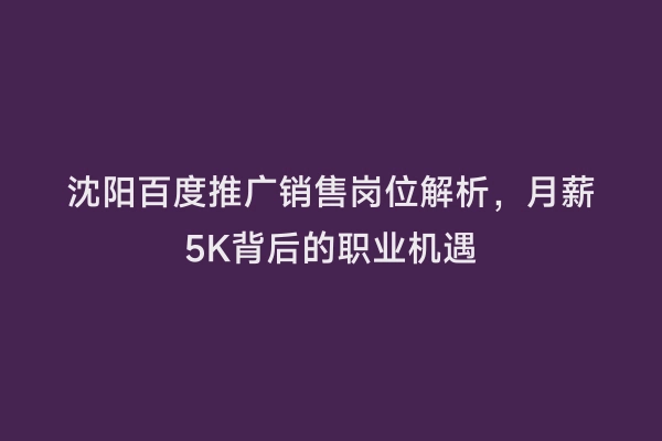 沈阳百度推广销售岗位解析，月薪5K背后的职业机遇