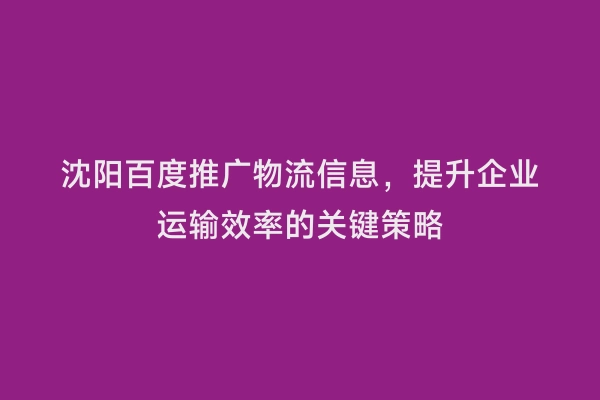 沈阳百度推广物流信息，提升企业运输效率的关键策略