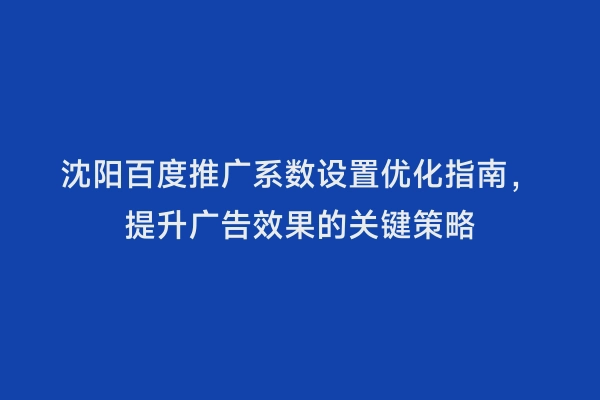 沈阳百度推广系数设置优化指南，提升广告效果的关键策略