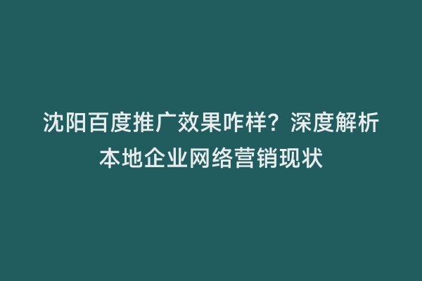 沈阳百度推广效果咋样？深度解析本地企业网络营销现状