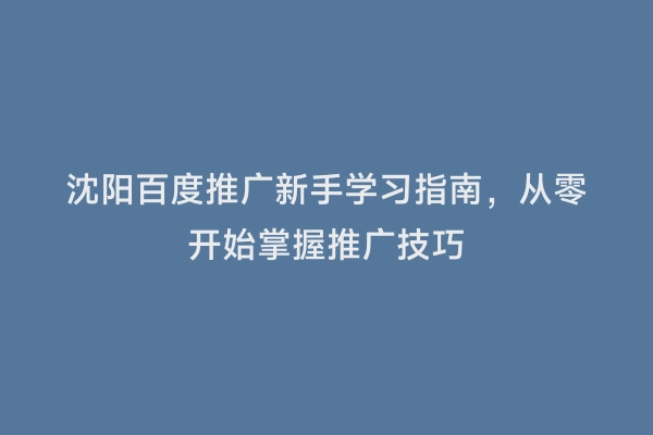 沈阳百度推广新手学习指南，从零开始掌握推广技巧