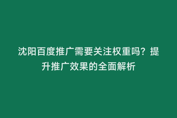 沈阳百度推广需要关注权重吗？提升推广效果的全面解析