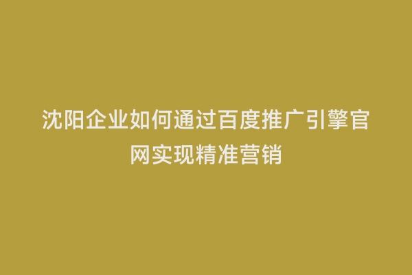沈阳企业如何通过百度推广引擎官网实现精准营销