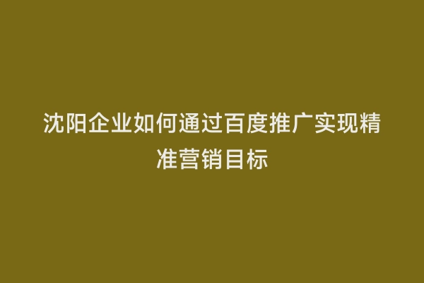 沈阳企业如何通过百度推广实现精准营销目标