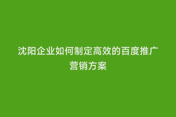 沈阳企业如何制定高效的百度推广营销方案