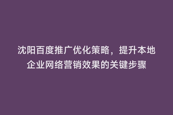 沈阳百度推广优化策略，提升本地企业网络营销效果的关键步骤