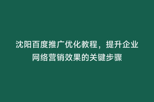 沈阳百度推广优化教程，提升企业网络营销效果的关键步骤