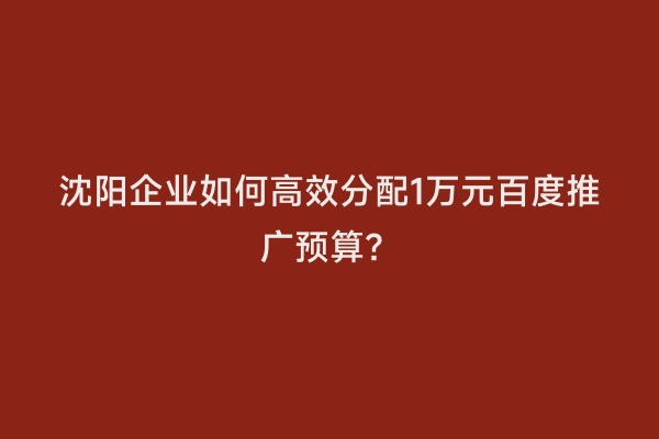 沈阳企业如何高效分配1万元百度推广预算？