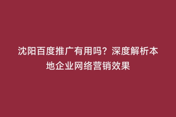 沈阳百度推广有用吗？深度解析本地企业网络营销效果