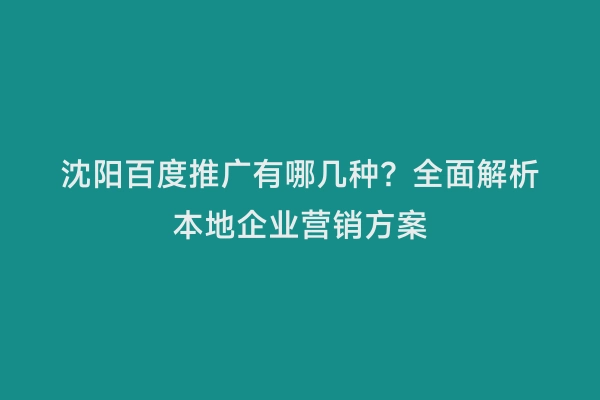 沈阳百度推广有哪几种？全面解析本地企业营销方案