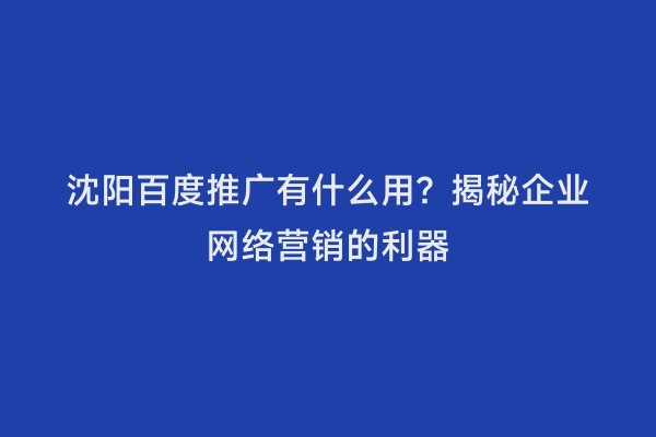 沈阳百度推广有什么用？揭秘企业网络营销的利器