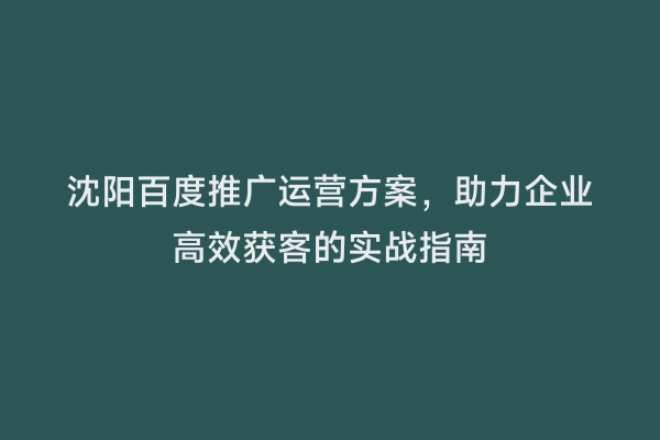 沈阳百度推广运营方案，助力企业高效获客的实战指南