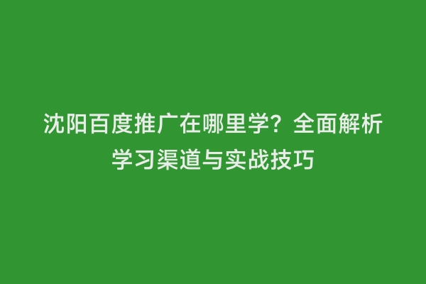 沈阳百度推广在哪里学？全面解析学习渠道与实战技巧