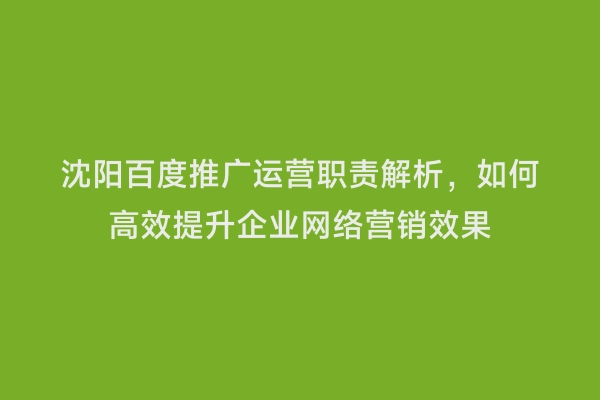 沈阳百度推广运营职责解析，如何高效提升企业网络营销效果