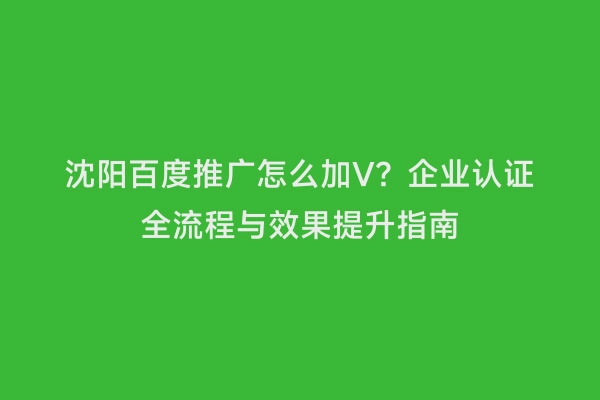 沈阳百度推广怎么加V？企业认证全流程与效果提升指南