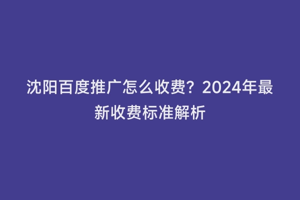沈阳百度推广怎么收费？2024年最新收费标准解析
