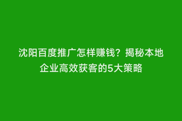 沈阳百度推广怎样赚钱？揭秘本地企业高效获客的5大策略