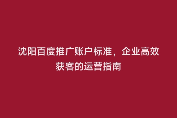 沈阳百度推广账户标准，企业高效获客的运营指南