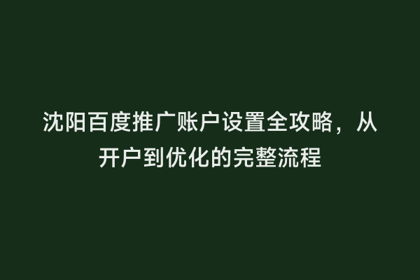 沈阳百度推广账户设置全攻略，从开户到优化的完整流程