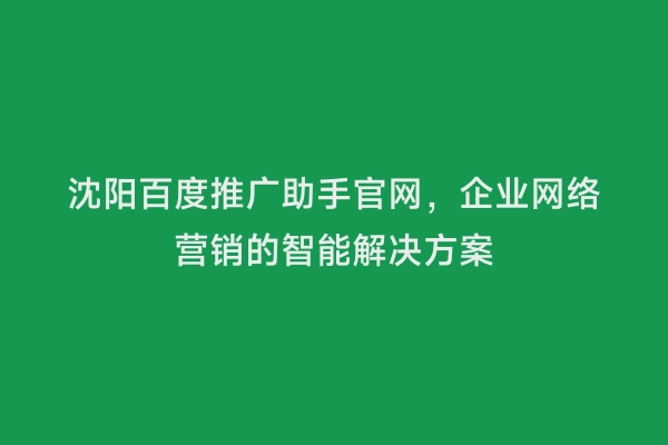 沈阳百度推广助手官网，企业网络营销的智能解决方案