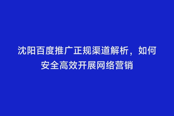 沈阳百度推广正规渠道解析，如何安全高效开展网络营销
