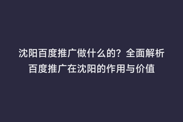 沈阳百度推广做什么的？全面解析百度推广在沈阳的作用与价值